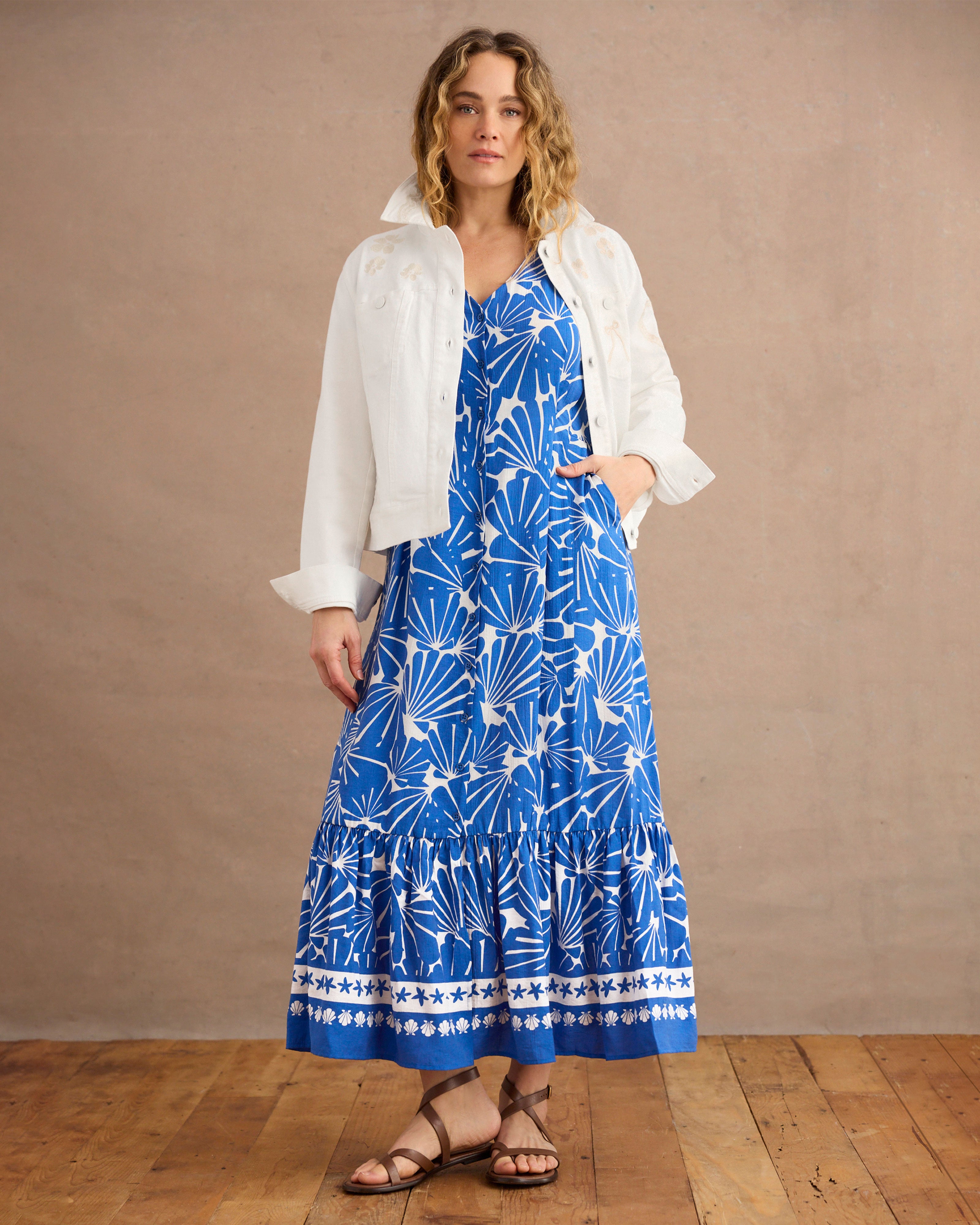 blue and white bohemian dress Dune Dress