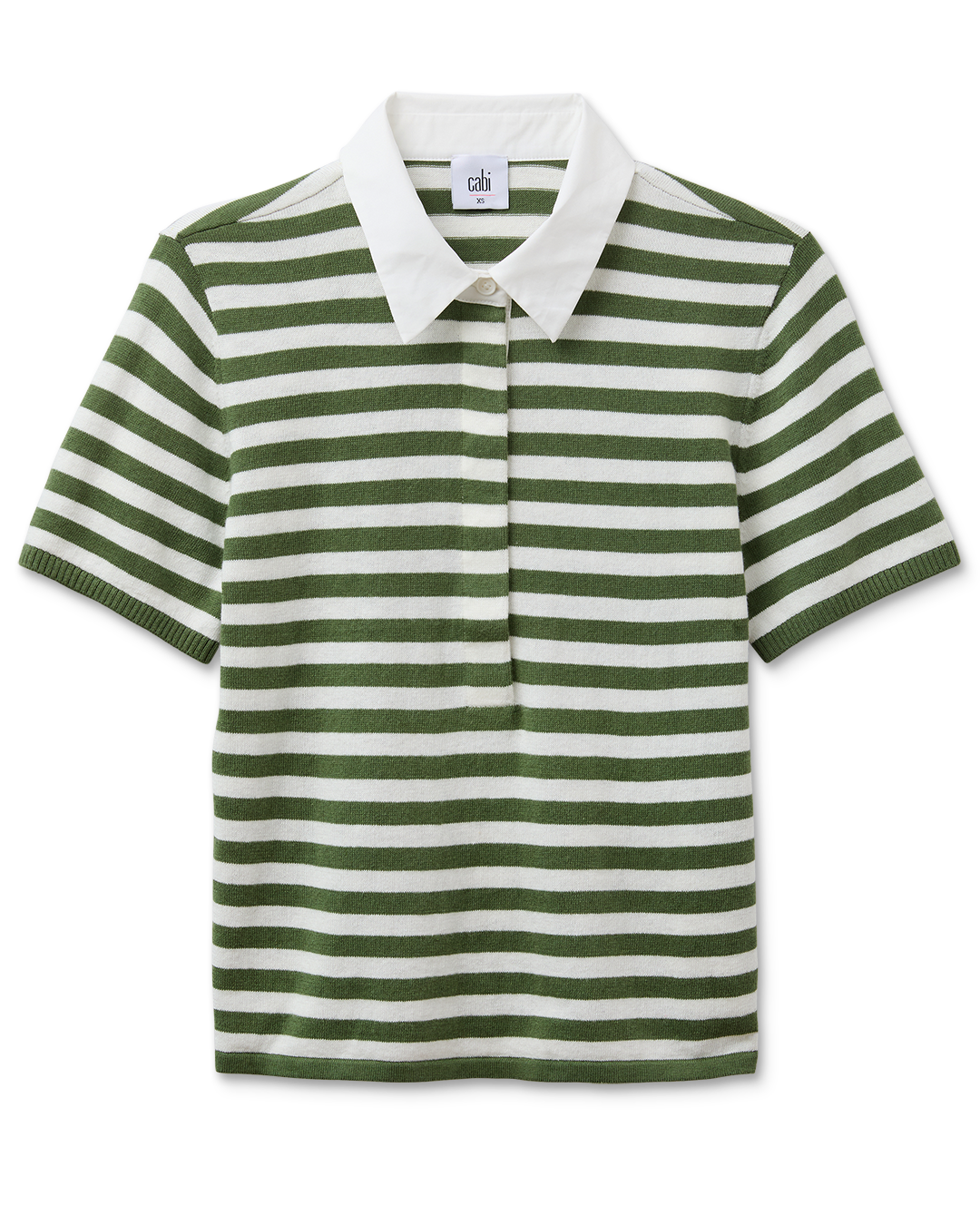 Olive Green and White Stripe Sweater | Polo Pullover | Cabi – Cabi