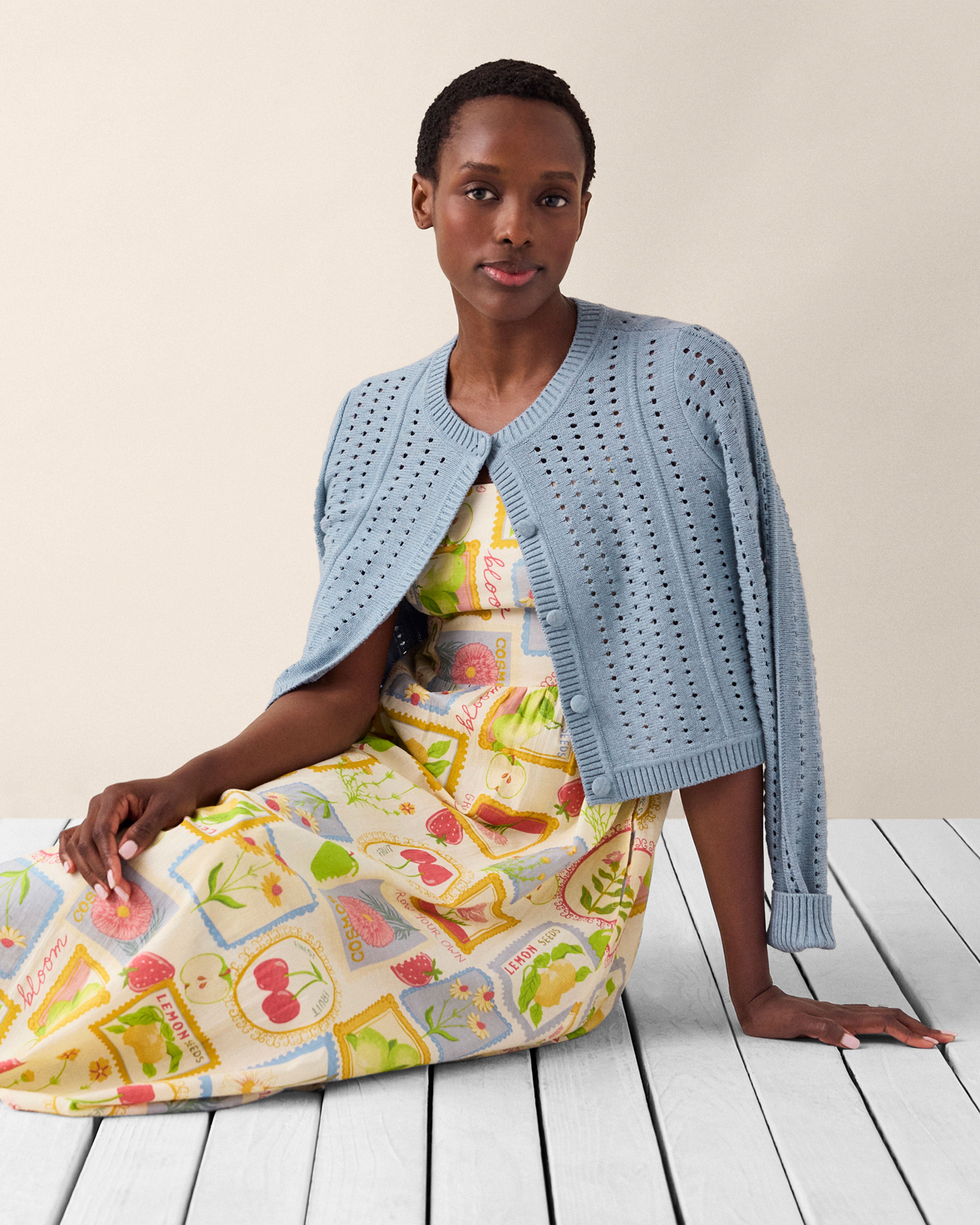 Heather Blue Open Weave Knit Cardigan – Cabi Clothing