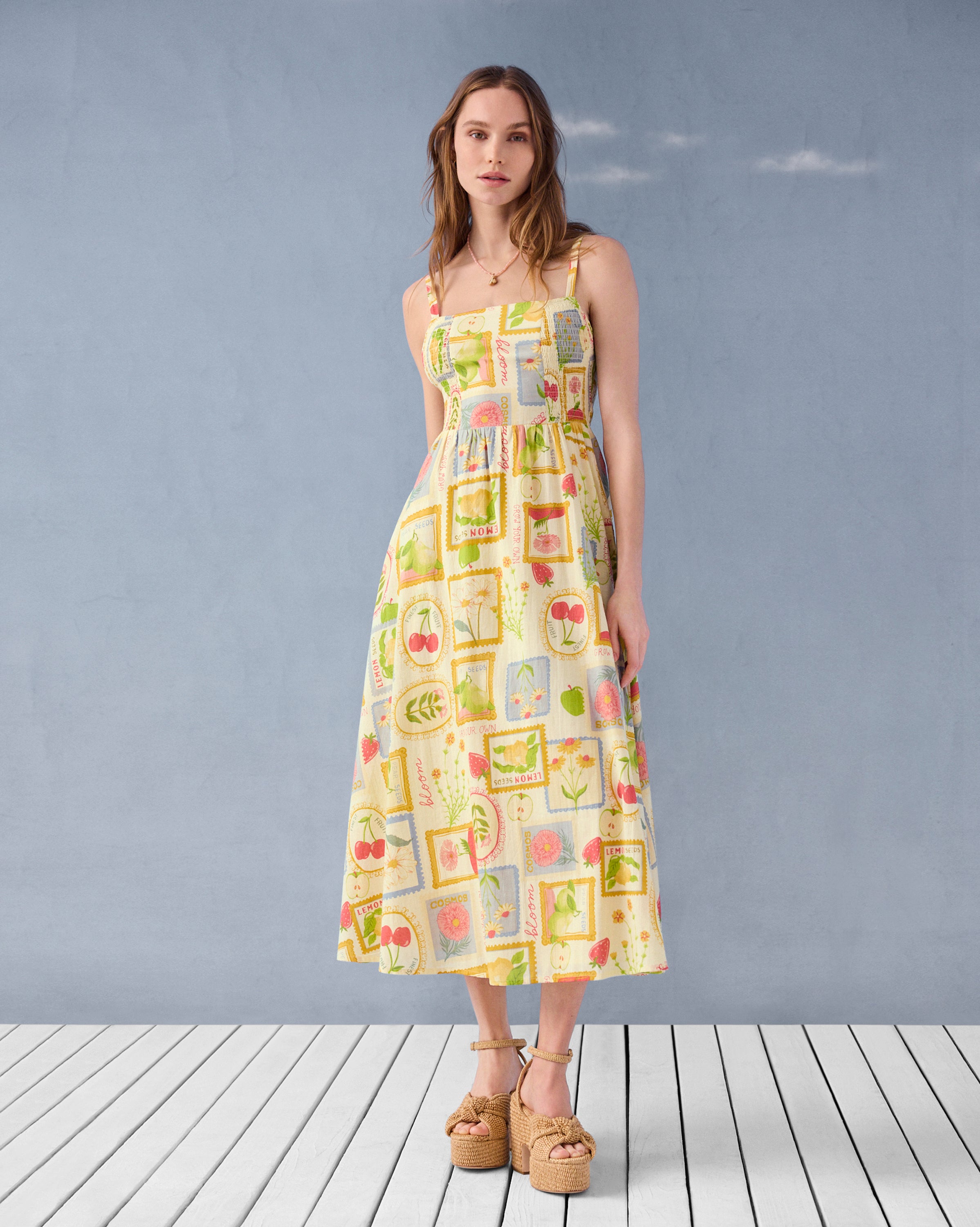 yellow print dress Midi yet chic ensemble Ruched Open-Back Midaxi Dress SIze:XXL / 12 rs-24