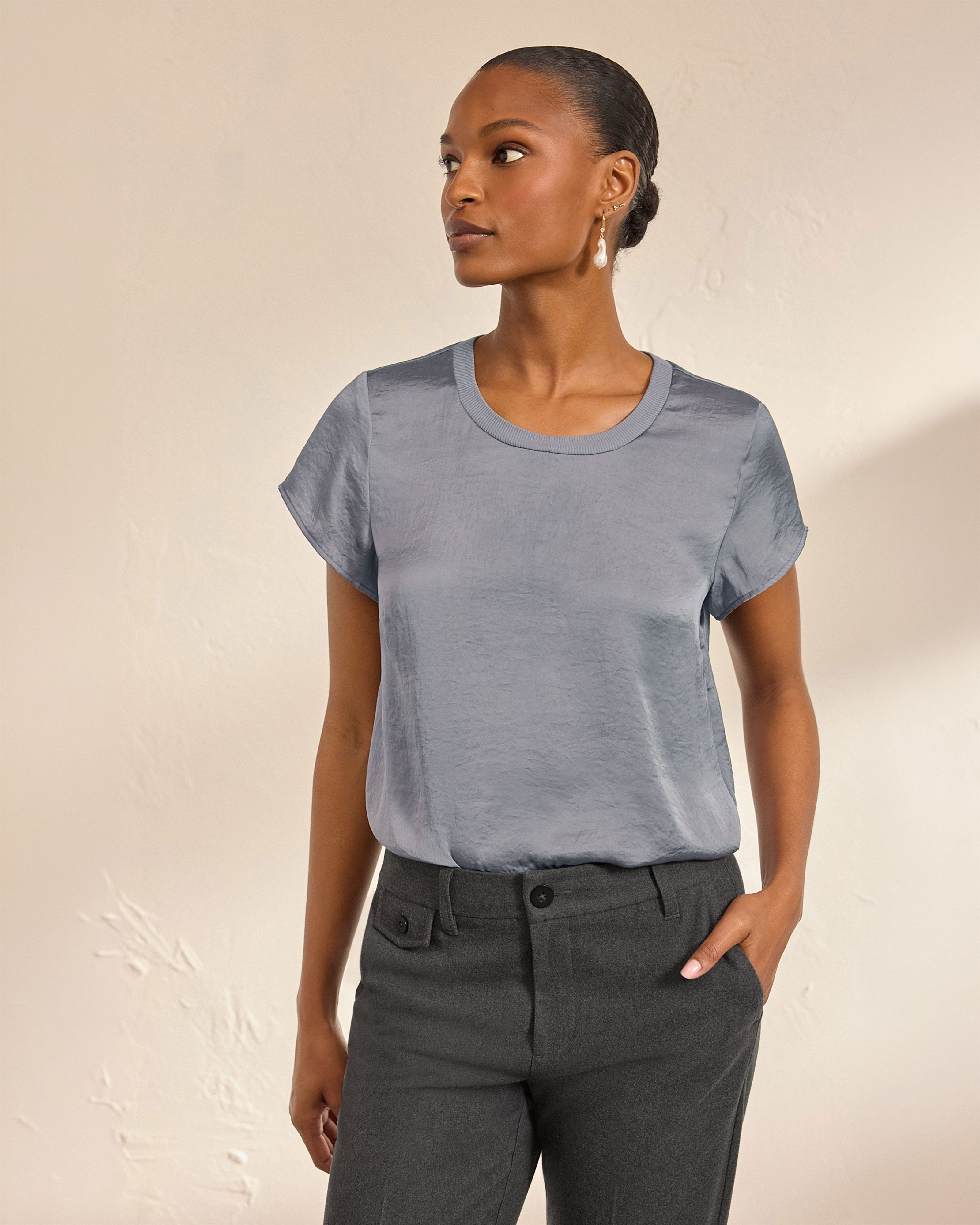 Women's Gray Ribbed Short Sleeve Top | You Complete Me Top – Cabi