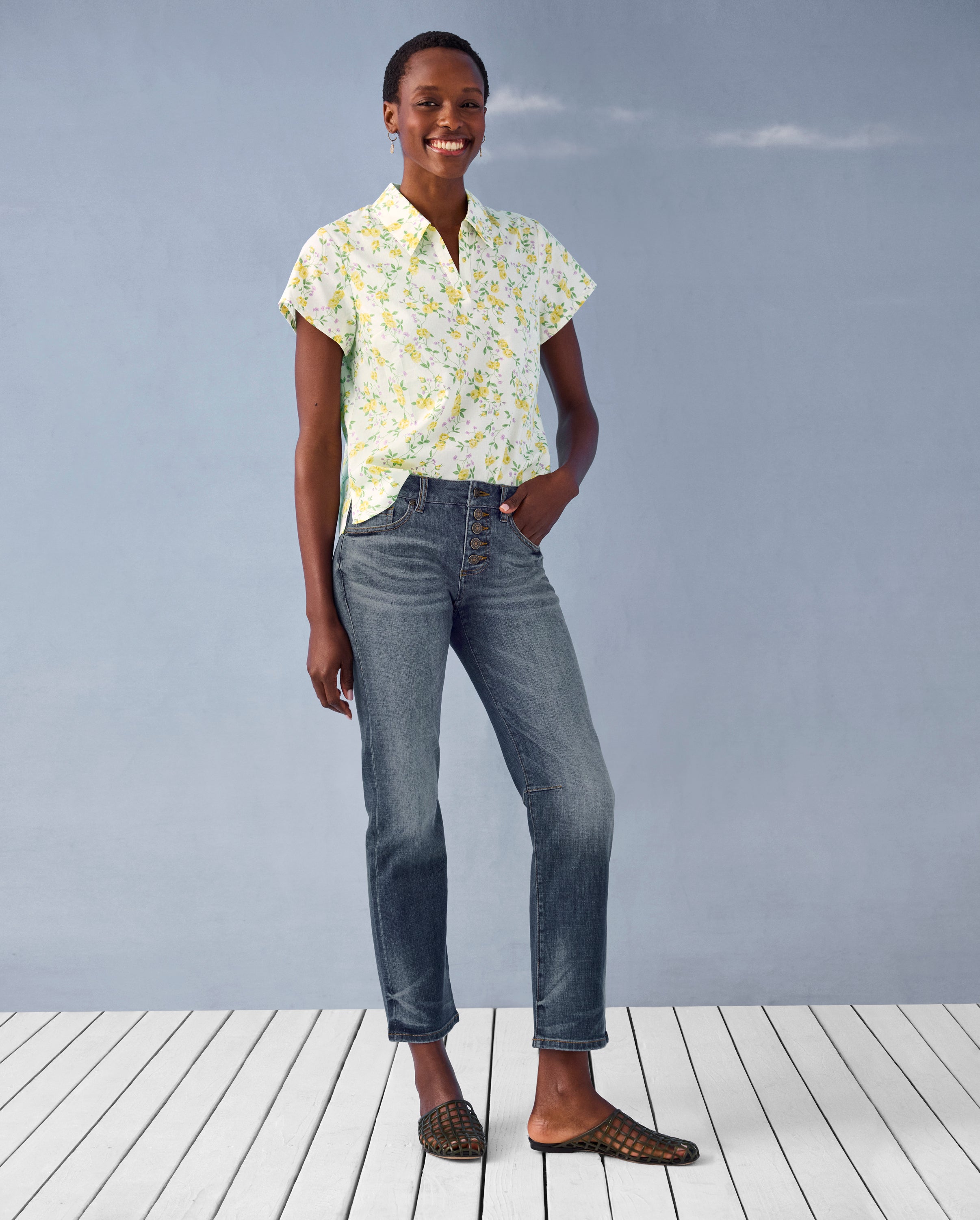 Yellow and White Floral Top | Blossom Top – Cabi Clothing