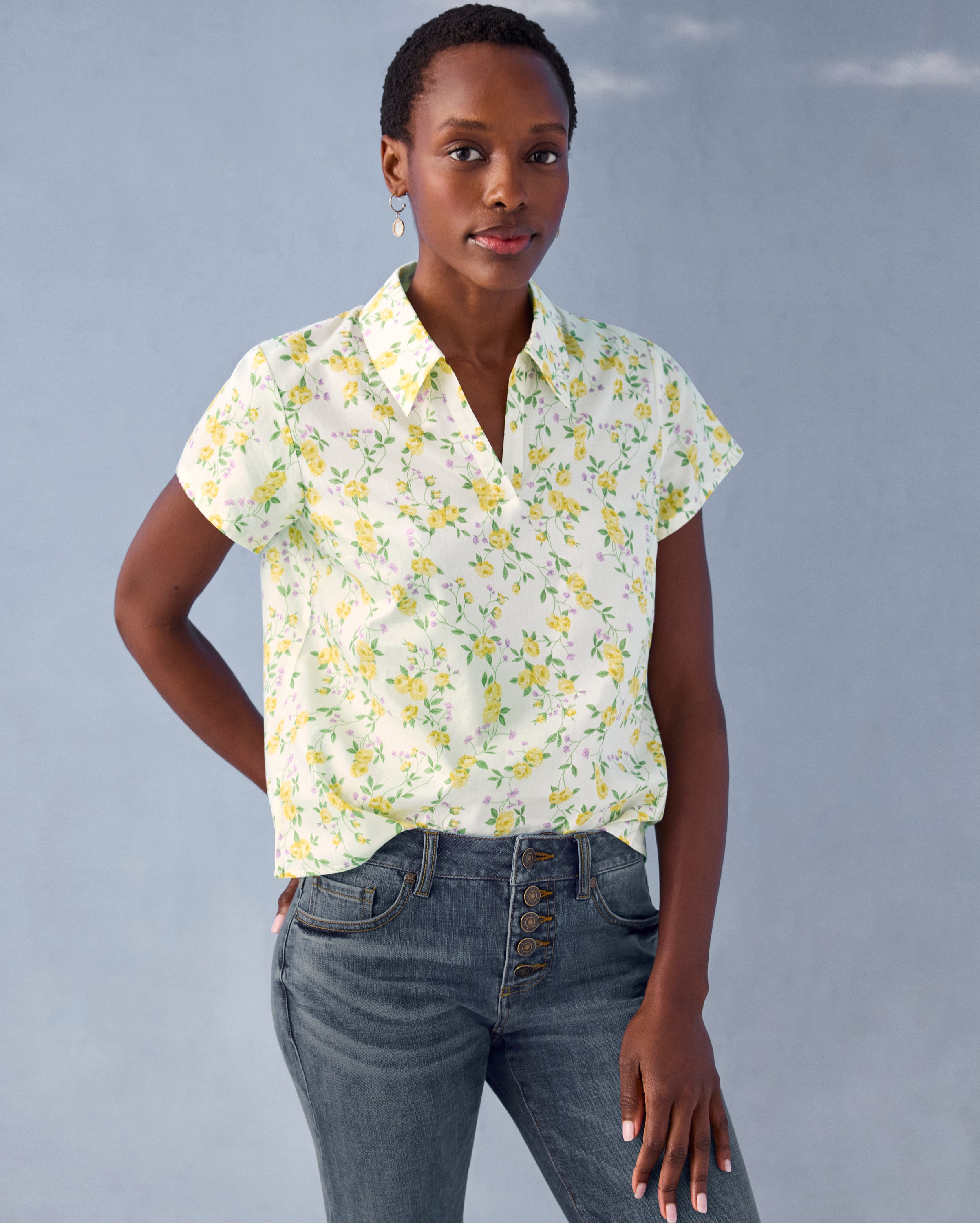 Yellow and White Floral Top | Blossom Top – Cabi Clothing