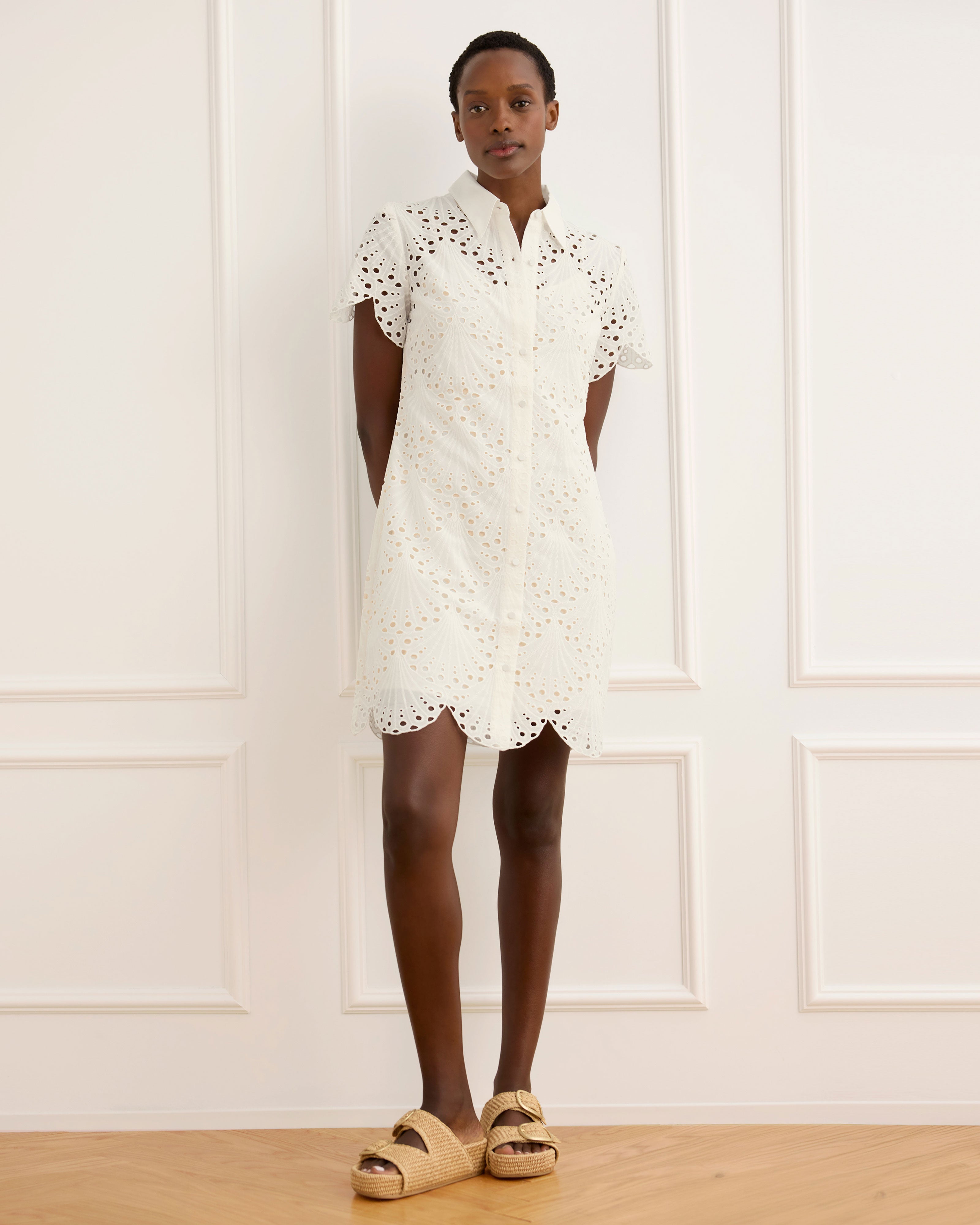 AMERI　EYELET LACE SHIRT DRESS Women's White Eyelet Dress | Eyelet Day Dress – Cabi Clothing