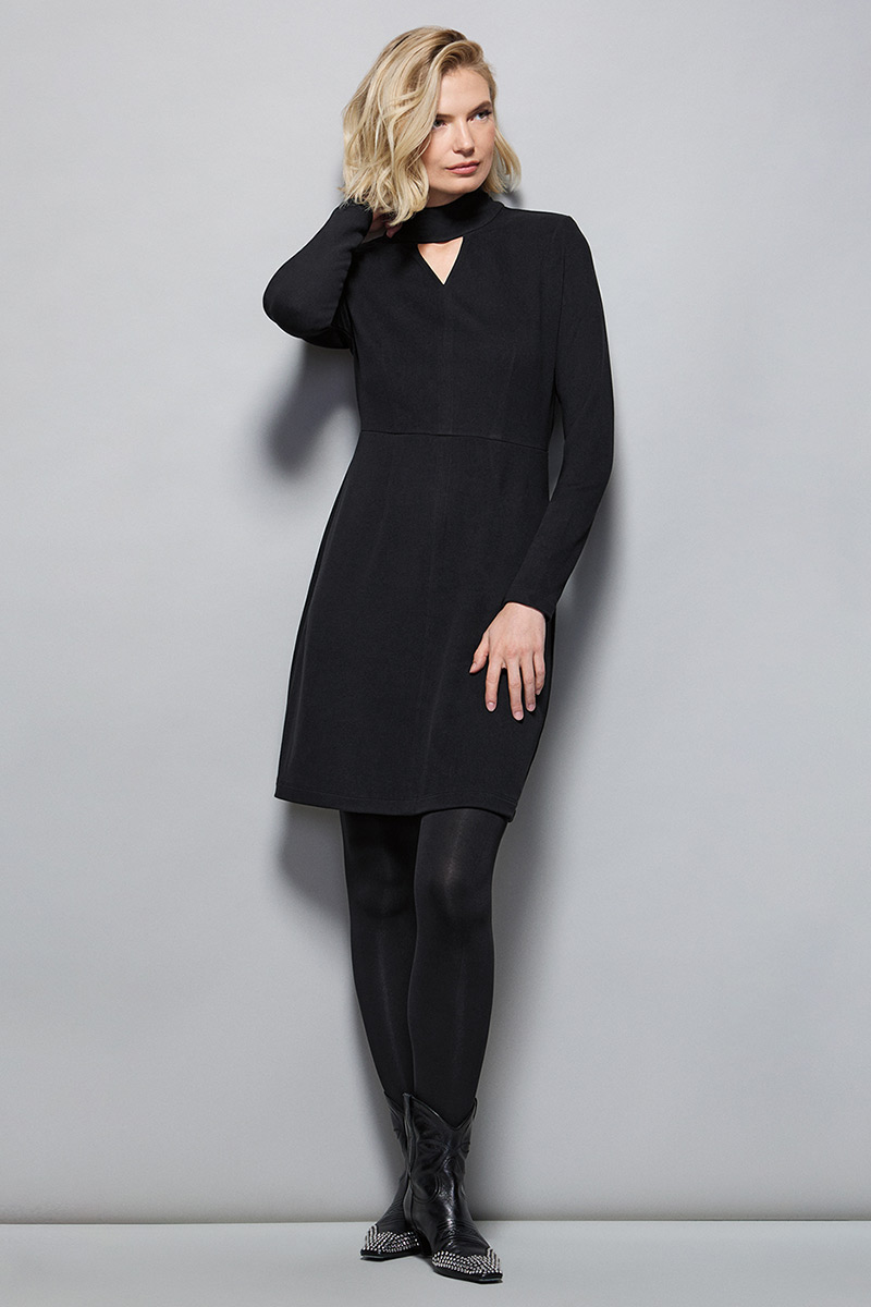 Model Wearing Harper Dress in Black.