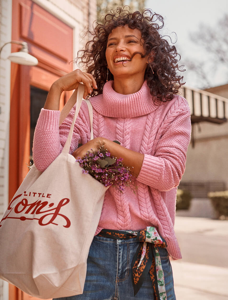 Model wearing the Blush Turtleneck sweater from cabi's Fall 2025 Collection